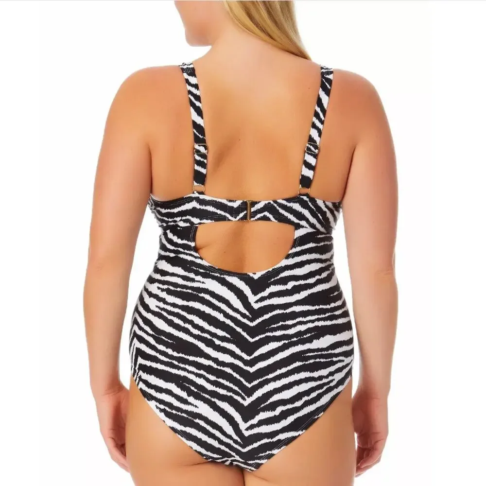 California Waves Women Trendy Zebra Cutout One-Piece Swimsuit Plus Size 22/24
